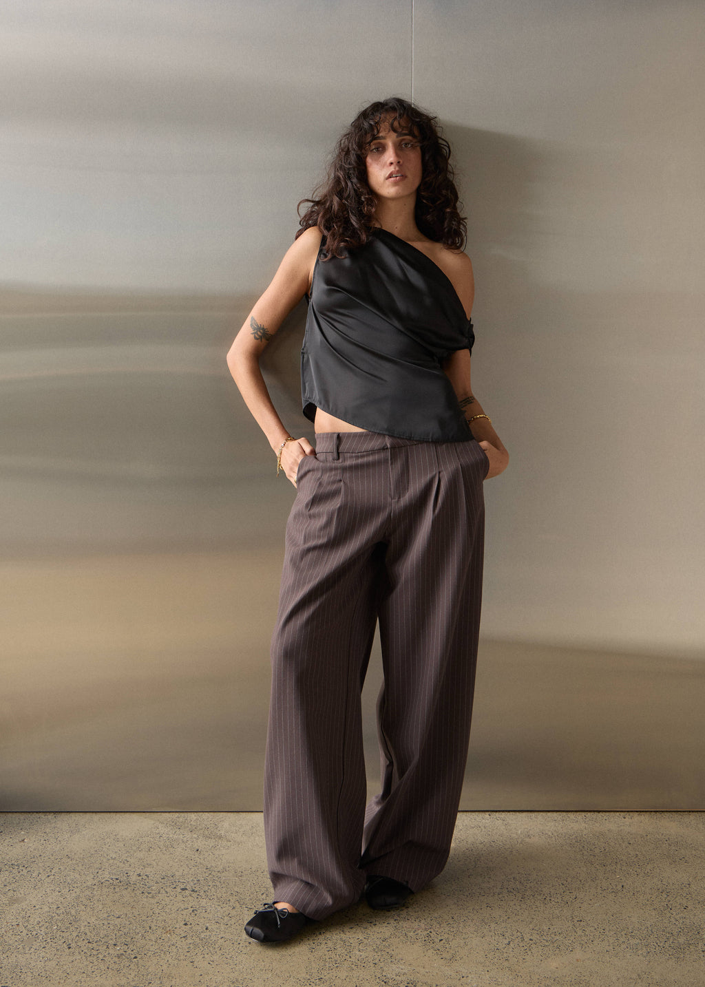 AFENDS Business - Low Rise Trouser - Coffee Stripe