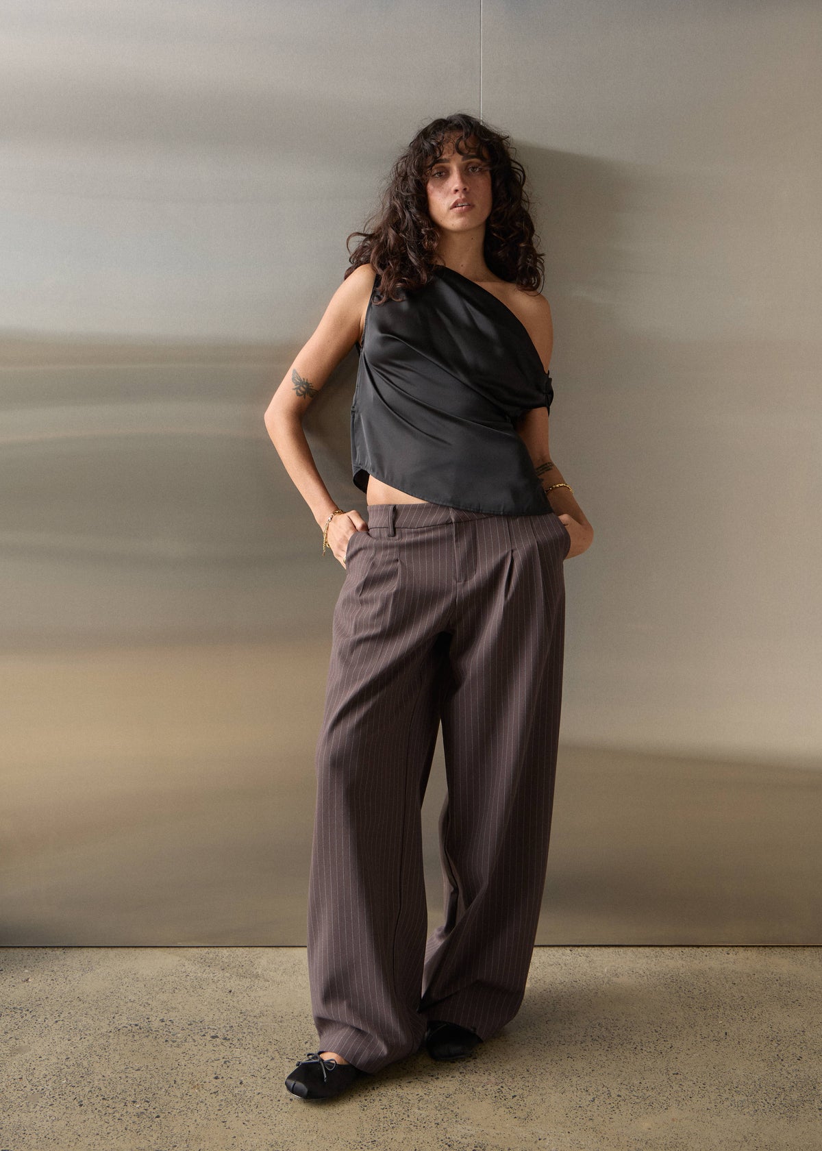 AFENDS Business - Low Rise Trouser - Coffee Stripe