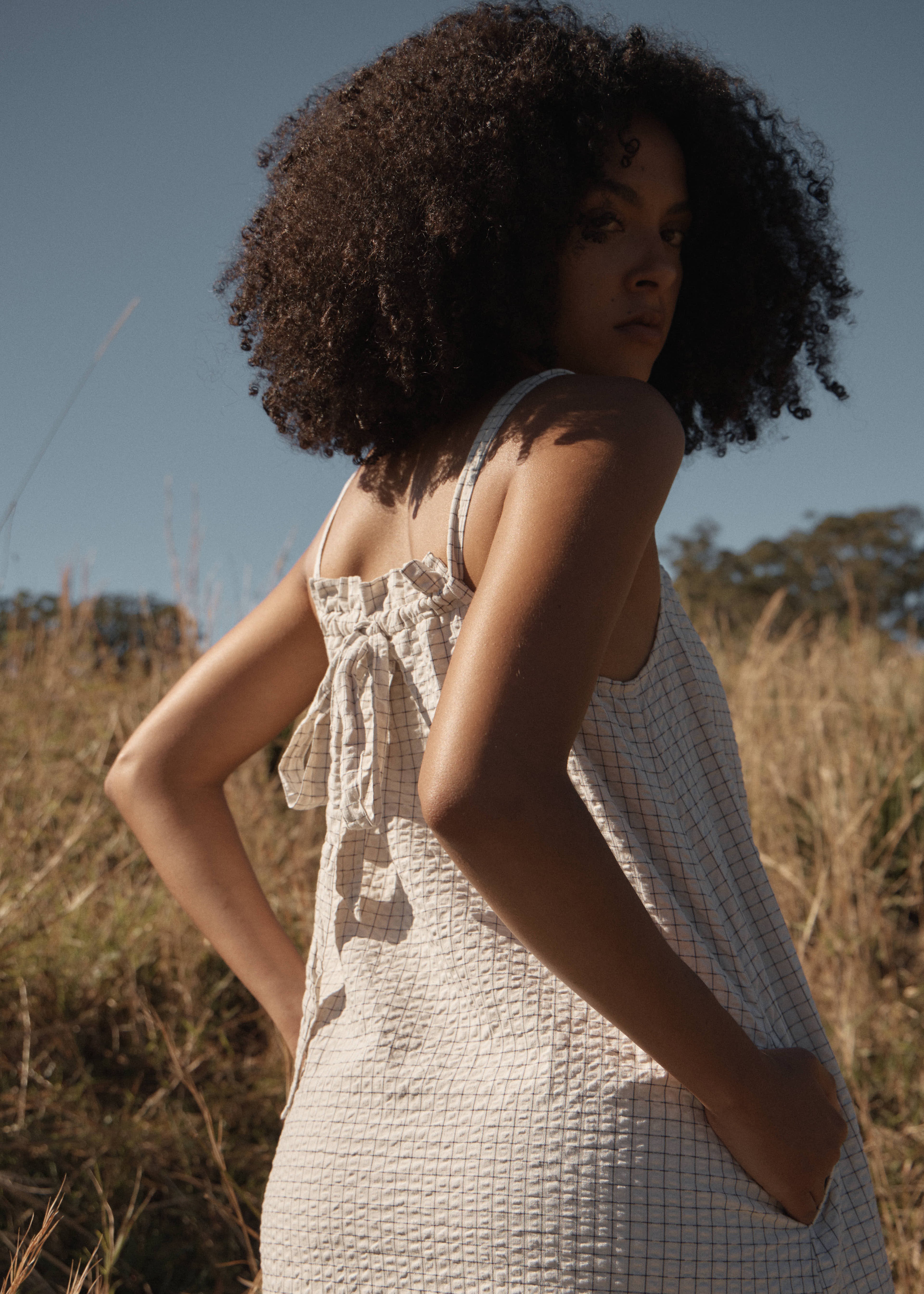 AFENDS Womens Vania - Seersucker Maxi Dress - Reverb Moonbeam Check