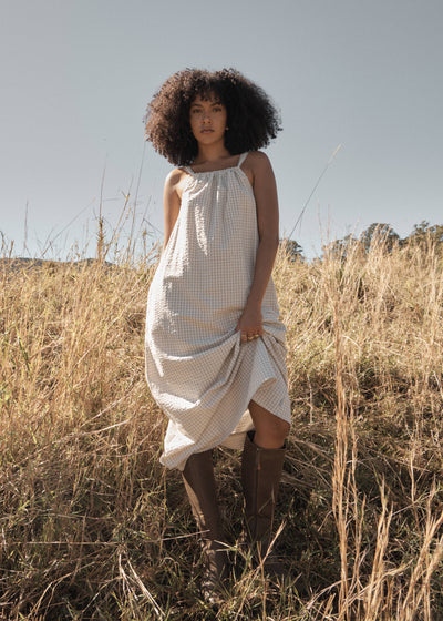 AFENDS Womens Vania - Seersucker Maxi Dress - Reverb Moonbeam Check