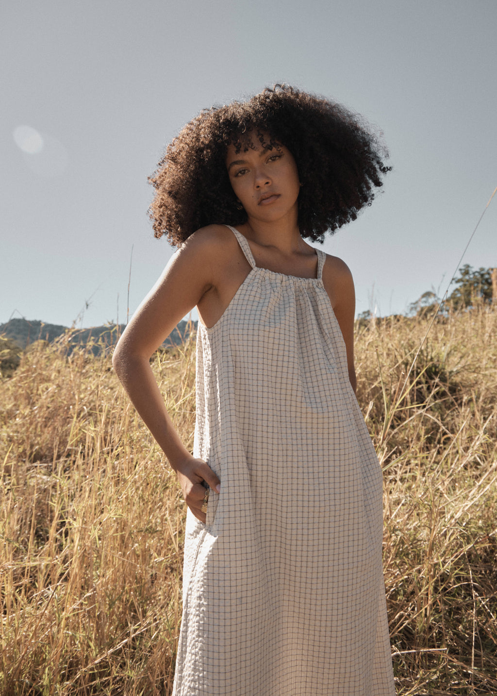 AFENDS Womens Vania - Seersucker Maxi Dress - Reverb Moonbeam Check