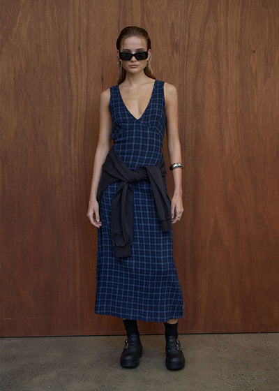AFENDS Womens Tully - Seersucker Maxi Dress - Thea Midnight Check