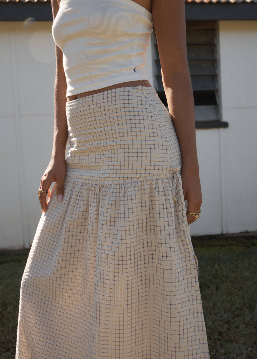 AFENDS Womens Nadia - Maxi Skirt - Reverb Moonbeam Check