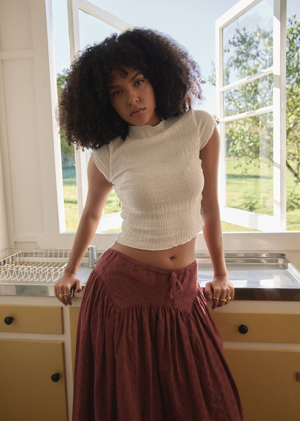 AFENDS Womens Wren - Seersucker Top - Off White