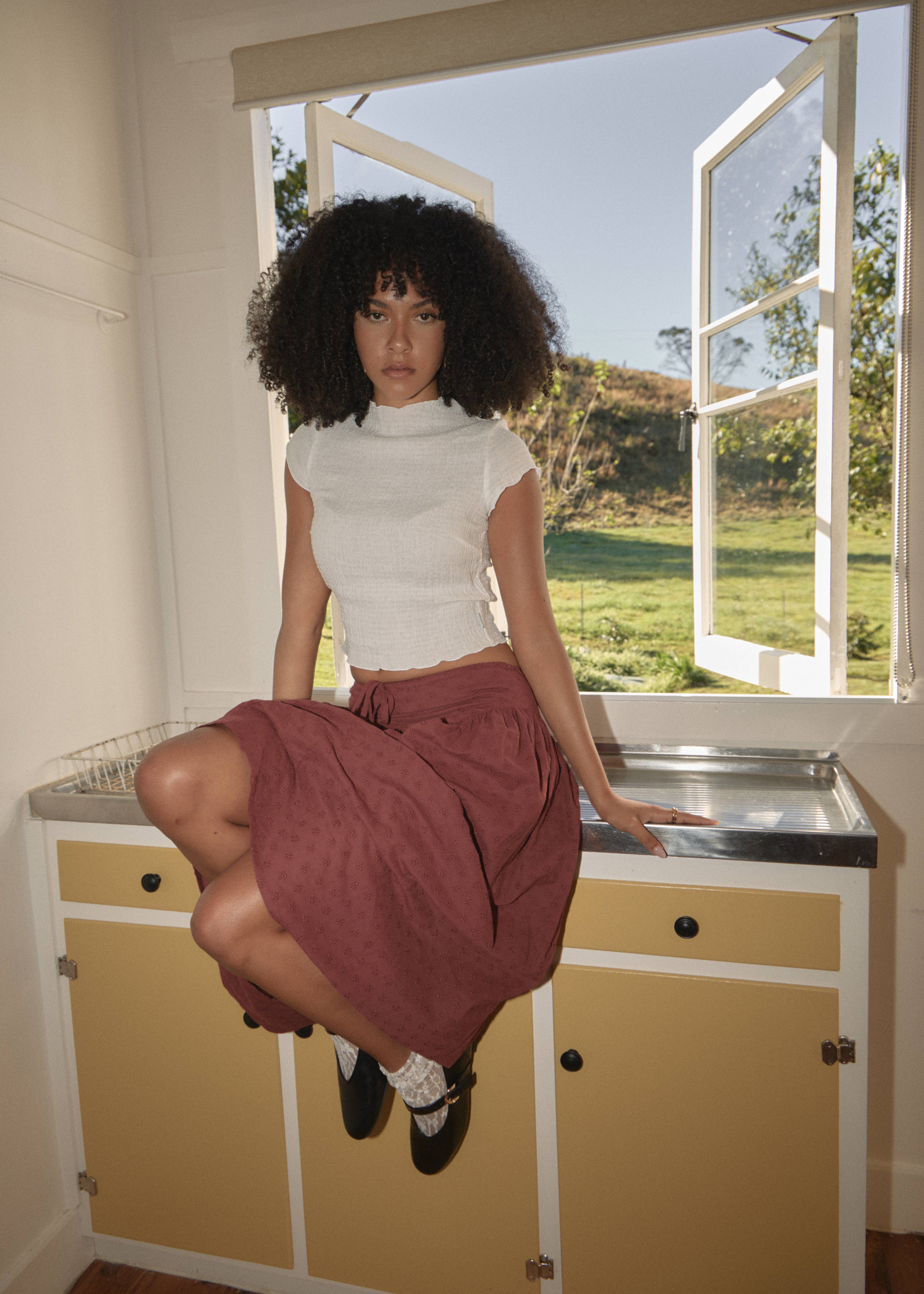 AFENDS Womens Wren - Seersucker Top - Off White