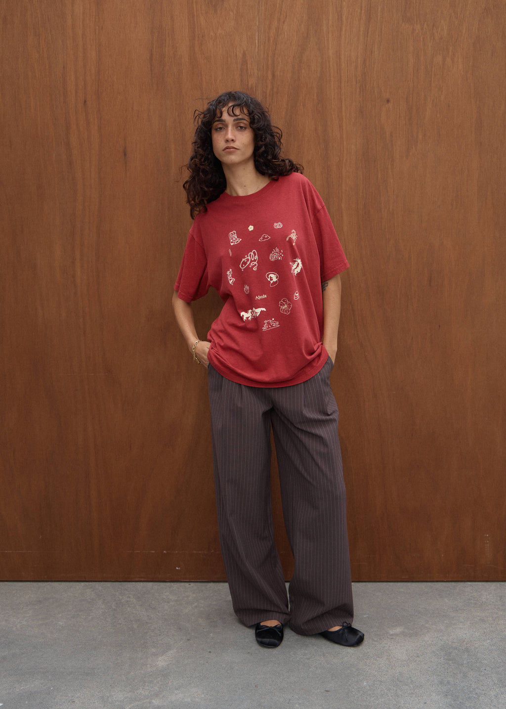 AFENDS Easty Flash - Oversized Tee - Vintage Cherry