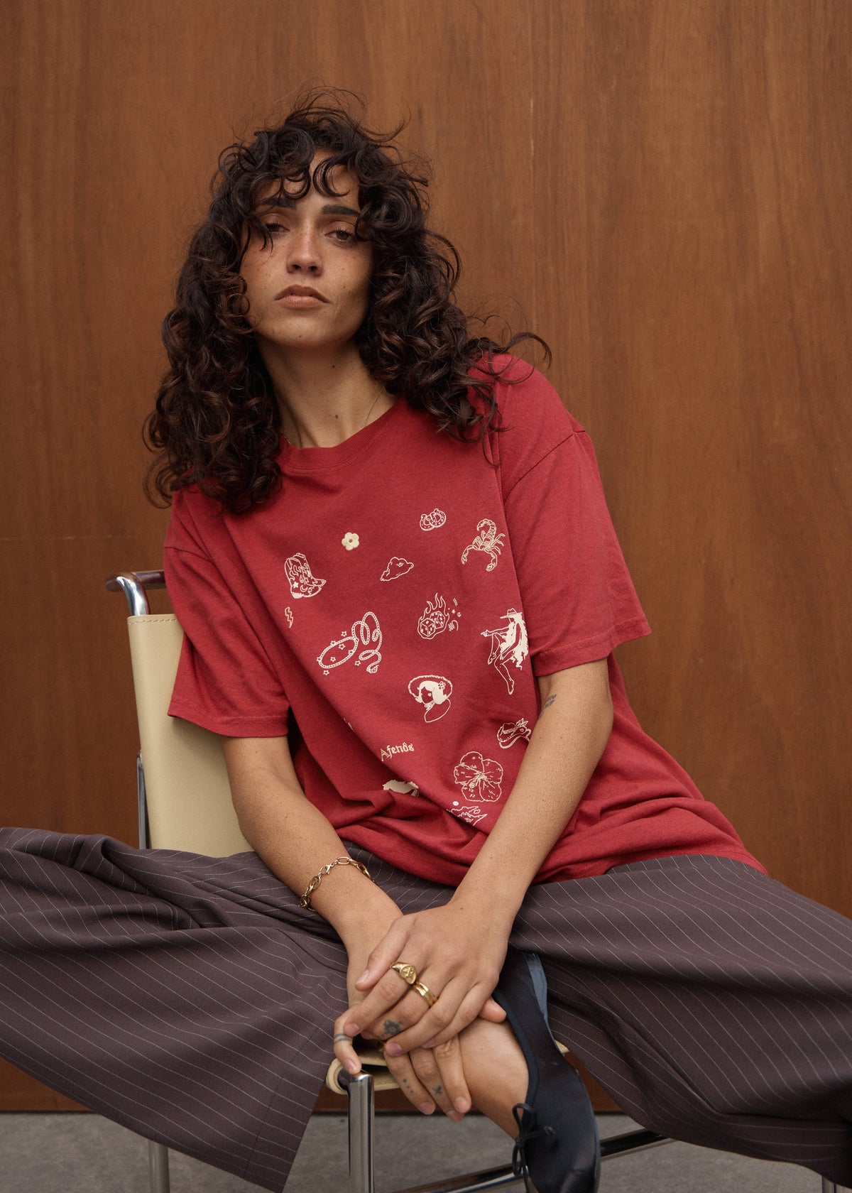 AFENDS Easty Flash - Oversized Tee - Vintage Cherry