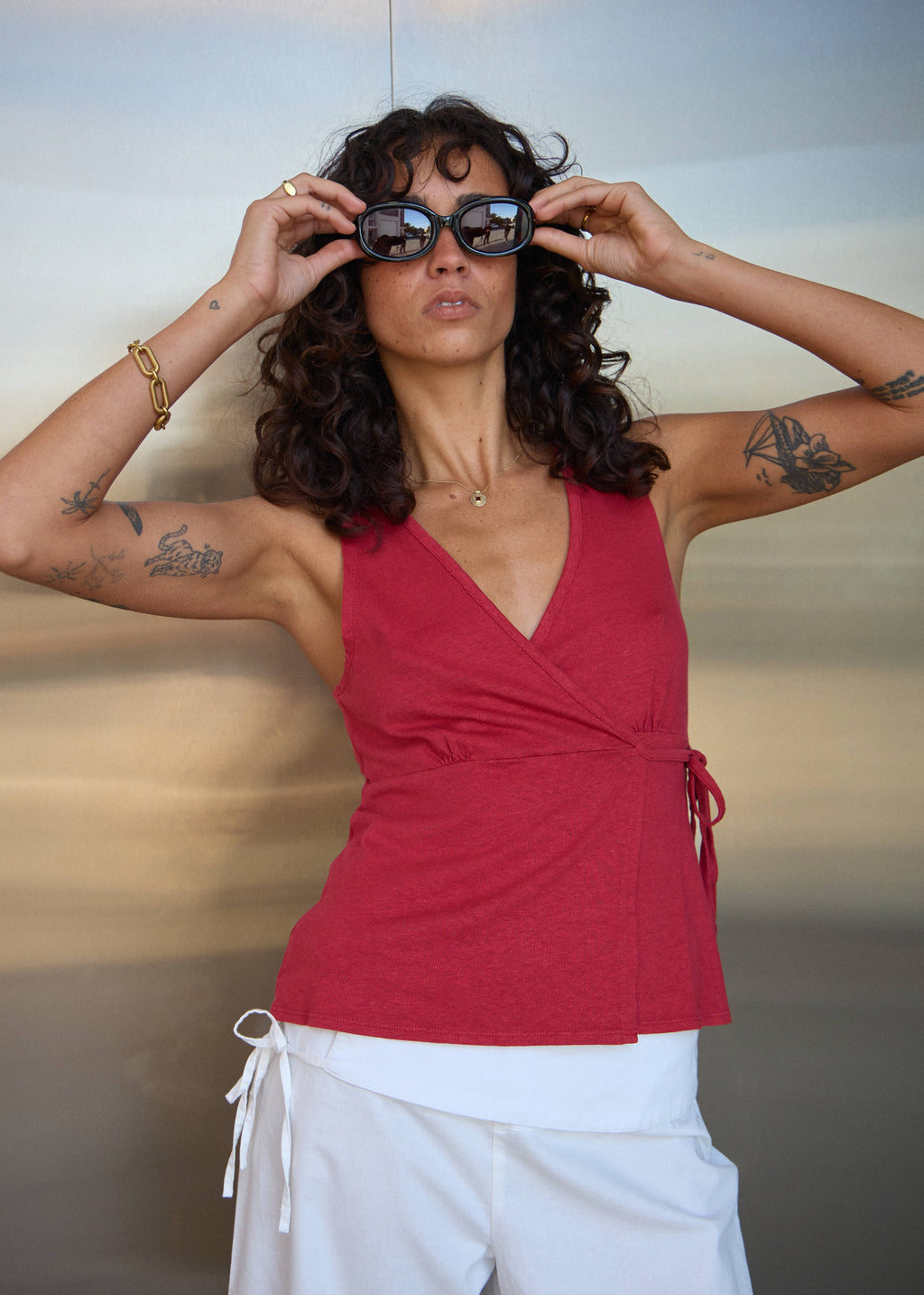 AFENDS Tiara - Wrap Top - Vintage Cherry