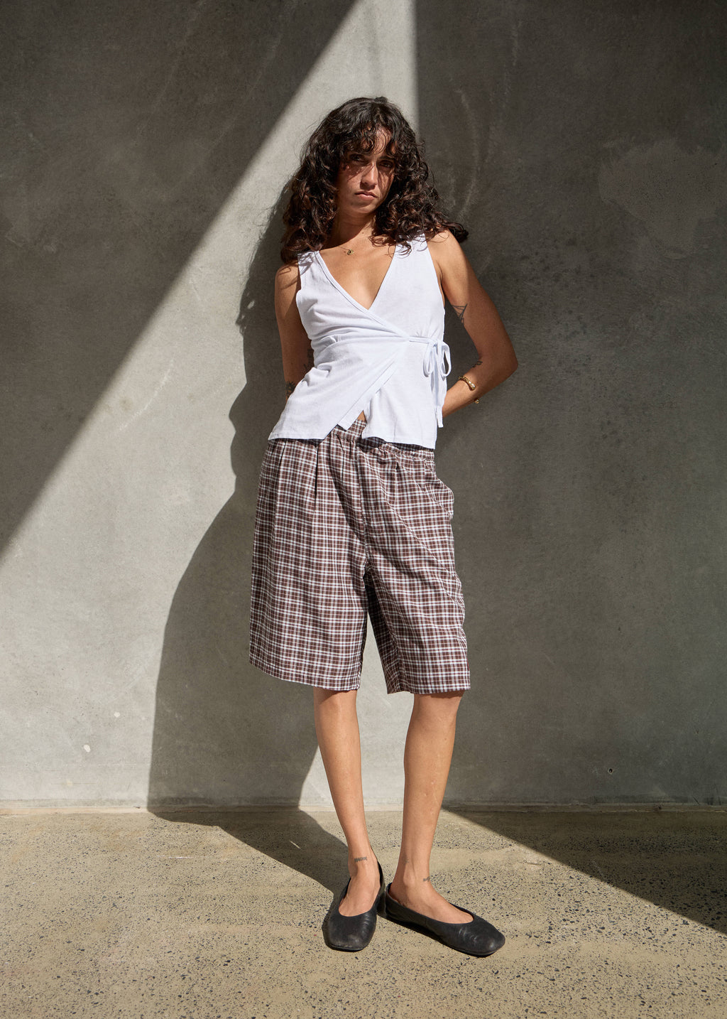 AFENDS Ninety Eight Leisure - Elastic Shorts 22" - Brown / Blue Check