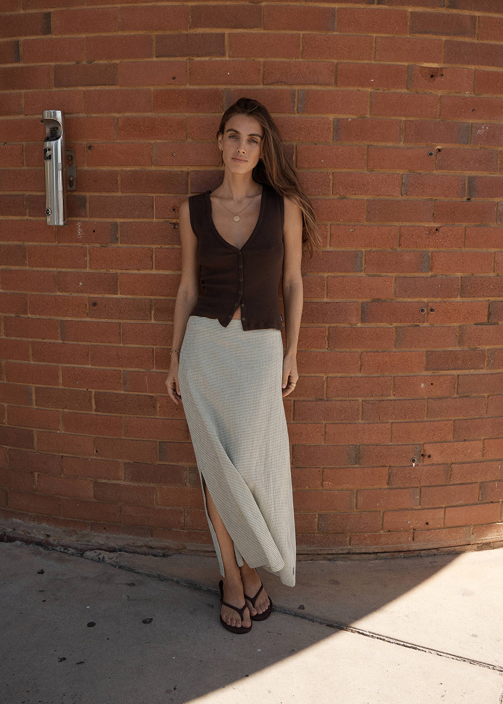 AFENDS Lark - Midi Skirt - Sage Check