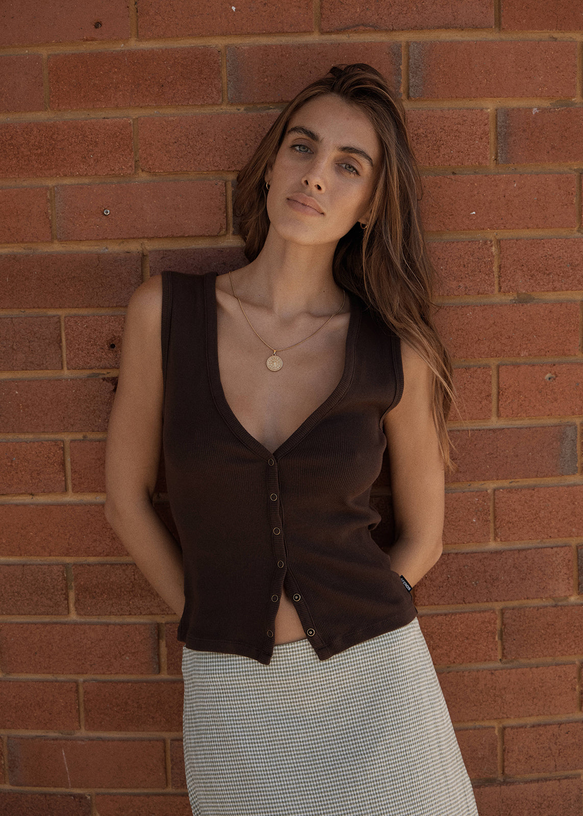 AFENDS Raine - Rib Singlet - Chocolate