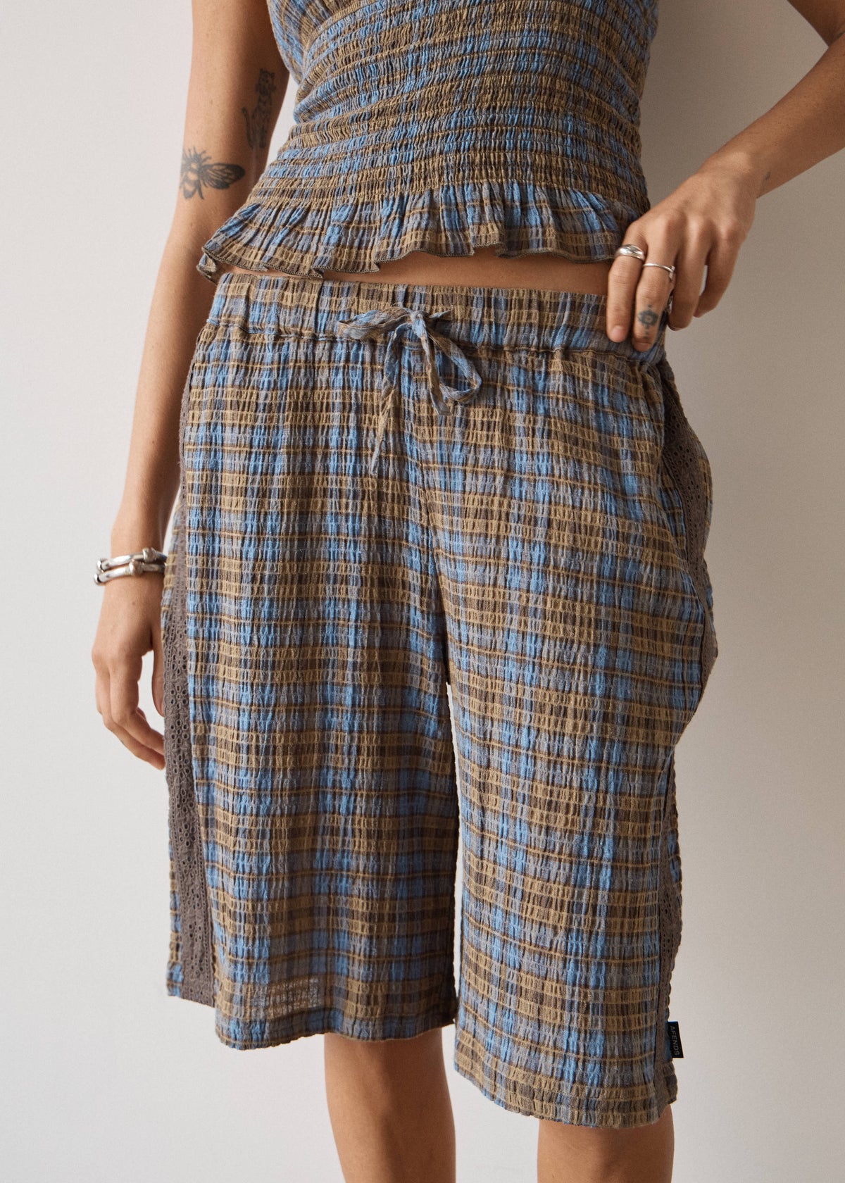 AFENDS Alexa - Longline Short - Cedar / Blue Check
