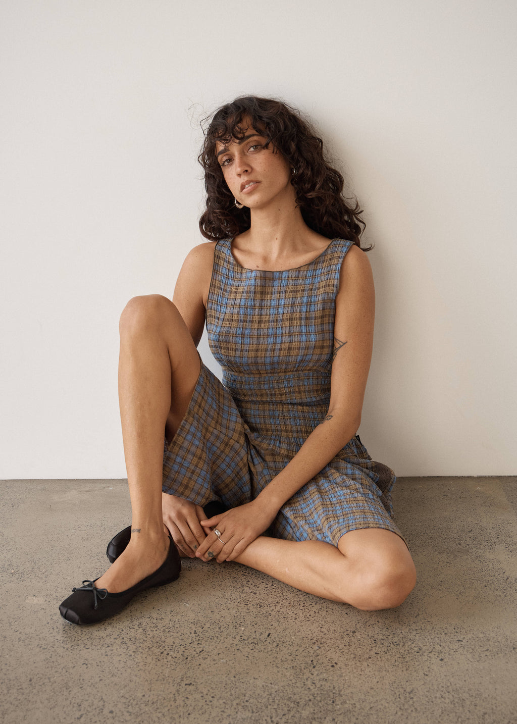 AFENDS Alexa - Longline Short - Cedar / Blue Check