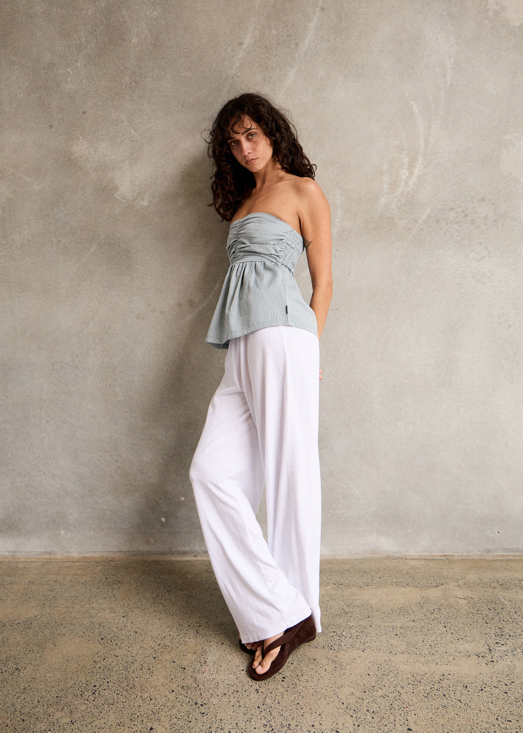 AFENDS Juni - Strapless Top - Teal Stripe