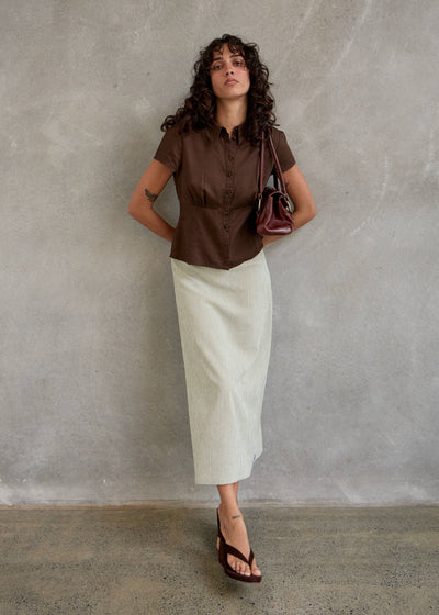 AFENDS Lark - Midi Skirt - Sage Check