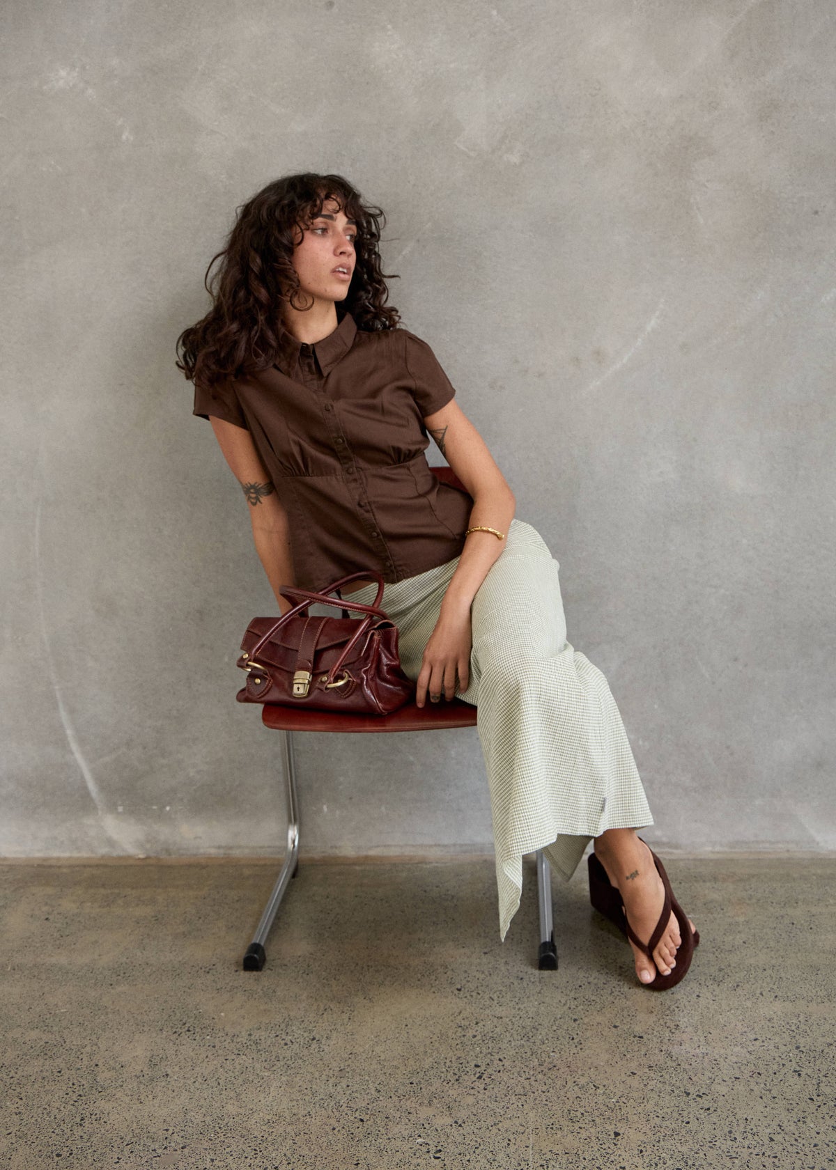 AFENDS Lark - Midi Skirt - Sage Check