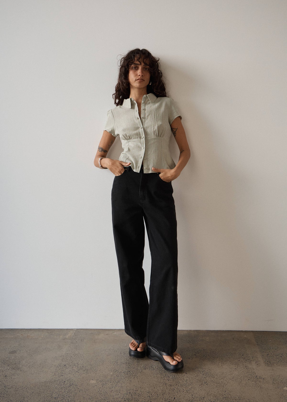 AFENDS Evie - Short Sleeve Shirt - Sage Check