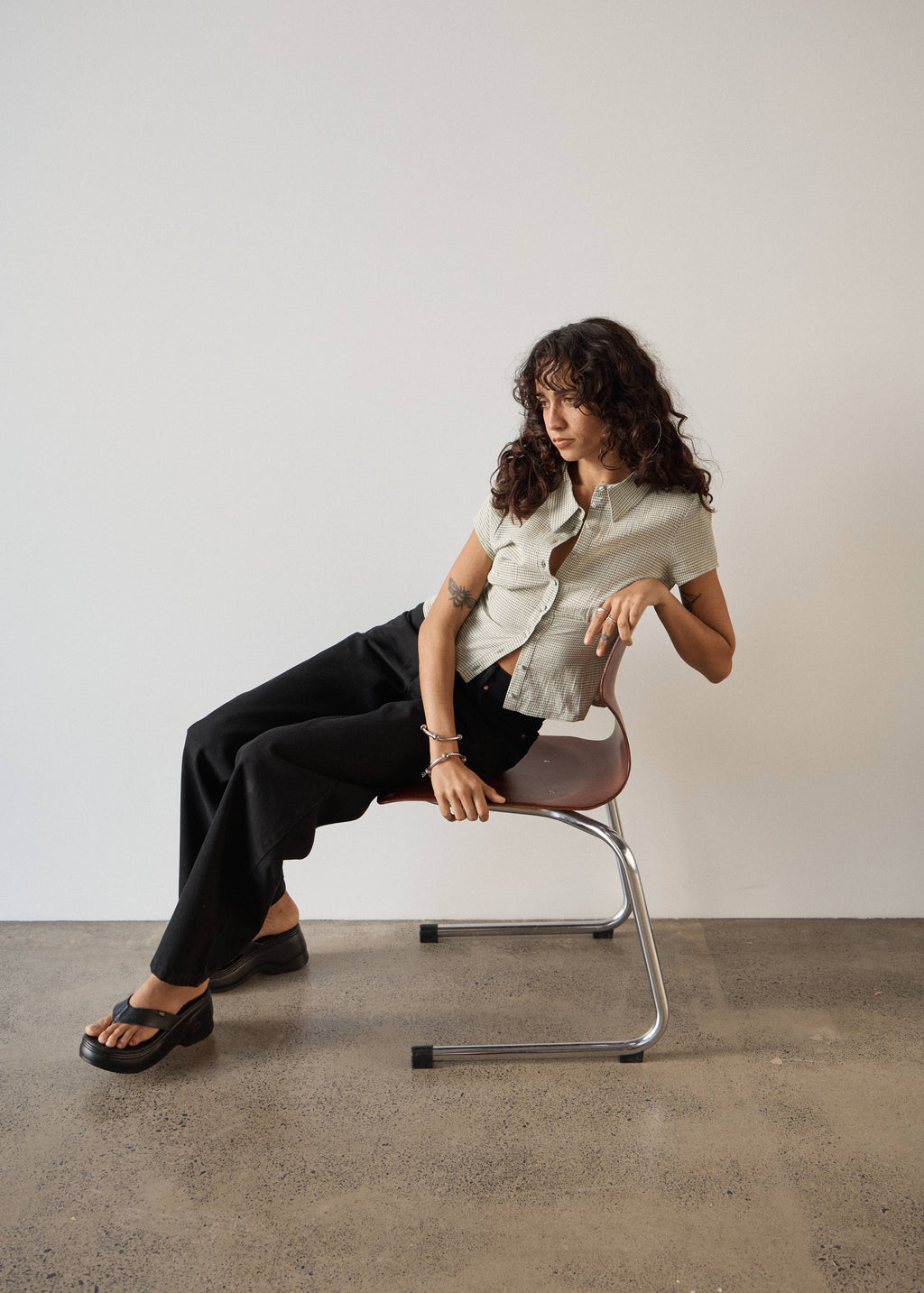 AFENDS Evie - Short Sleeve Shirt - Sage Check