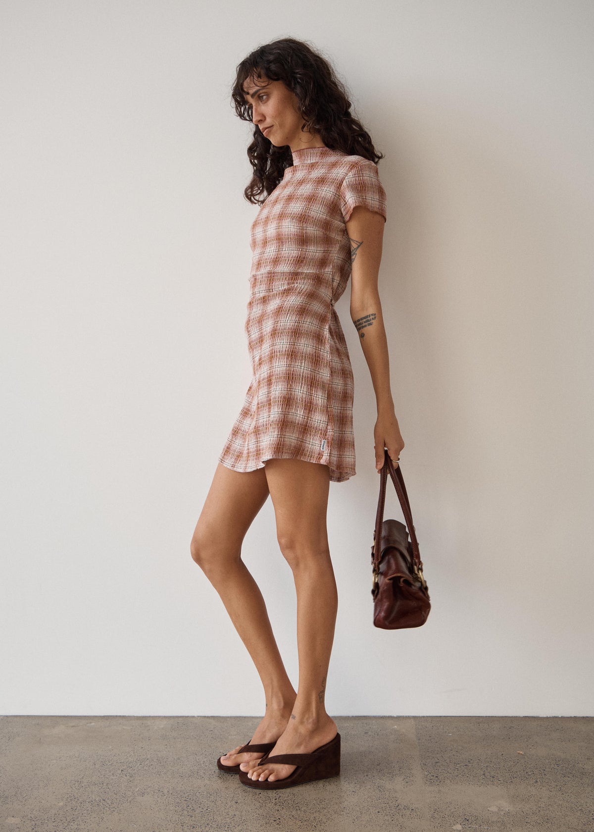 AFENDS Elodie - Seersucker Mini Dress - Desert Check