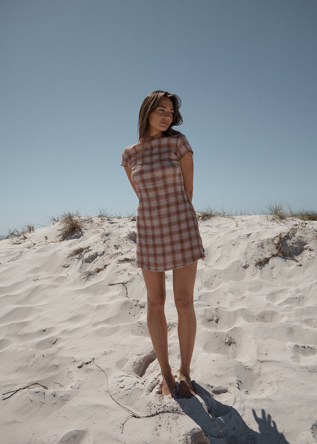 AFENDS Elodie - Seersucker Mini Dress - Desert Check