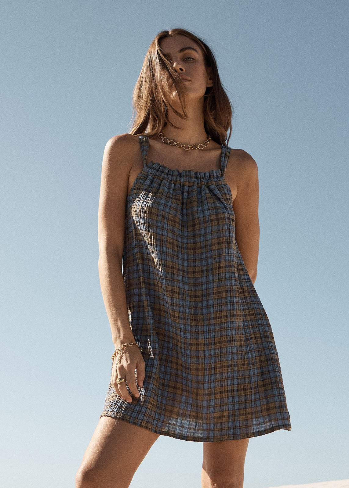 AFENDS Vania - Mini Dress - Cedar / Blue Check