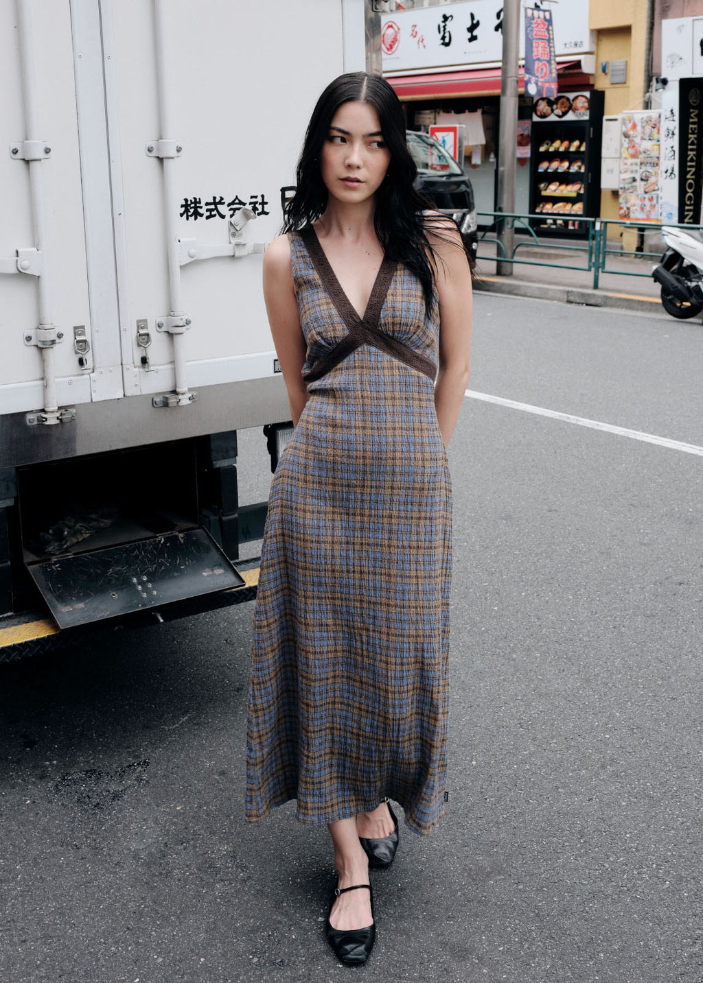 AFENDS Tully - Seersucker Maxi Dress - Cedar / Blue Check