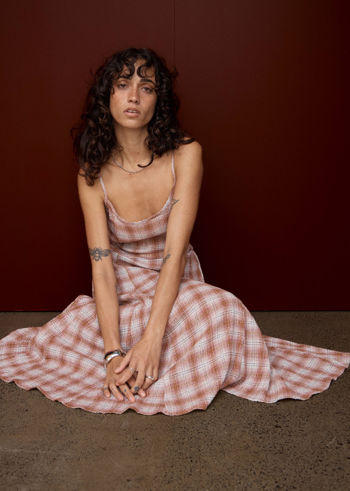 AFENDS Helena - Seersucker Maxi Dress - Desert Check