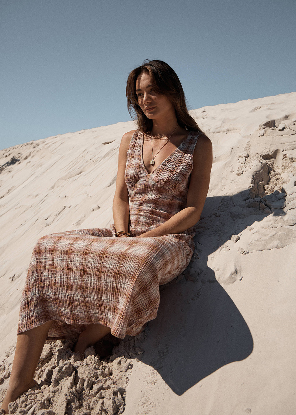 AFENDS Tully - Seersucker Maxi Dress - Desert Check