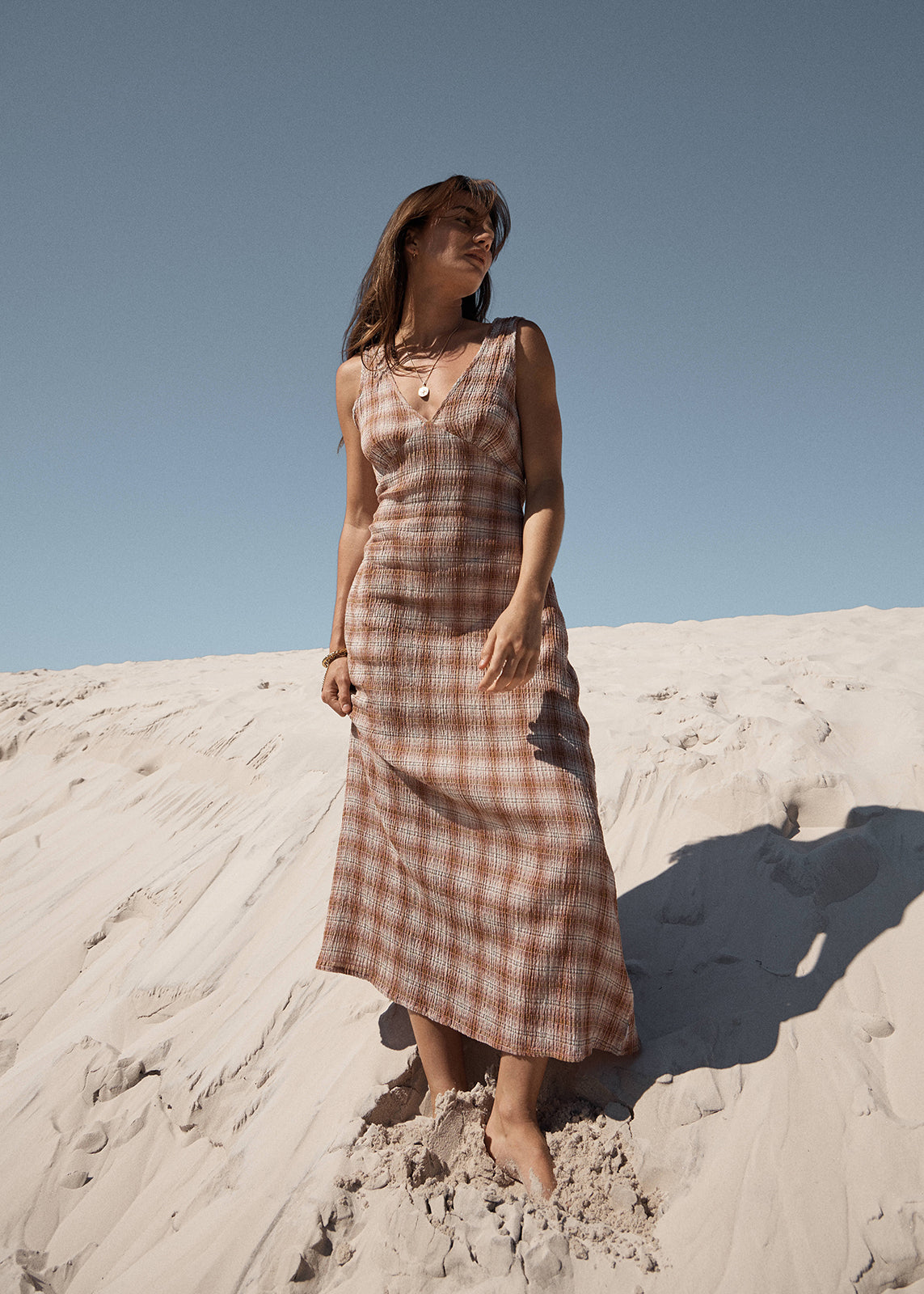 AFENDS Tully - Seersucker Maxi Dress - Desert Check