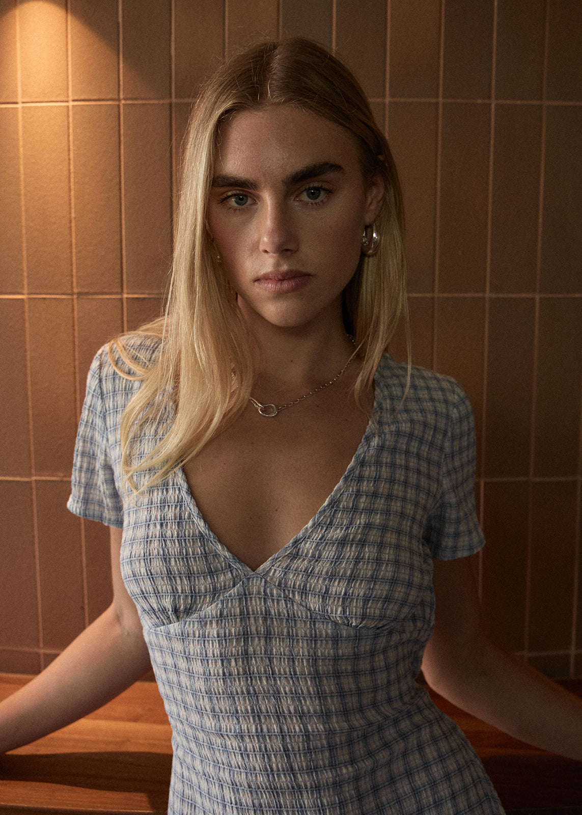 AFENDS Maeve - Seersucker Maxi Dress - Powder Blue Check