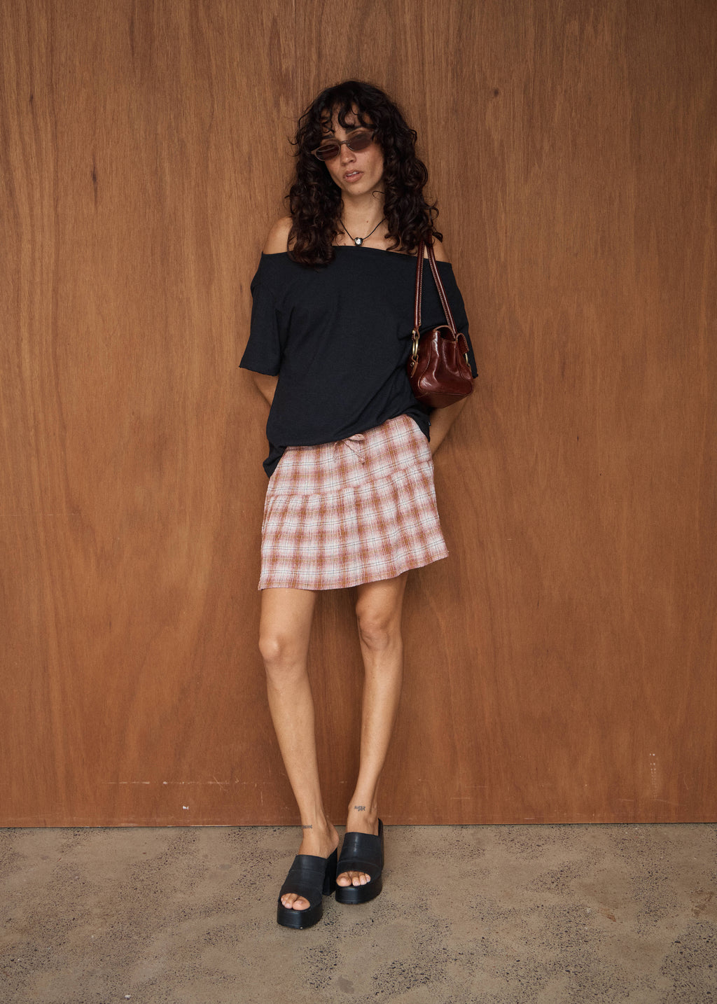 AFENDS Poppi - Seersucker Mini Skirt - Desert Check