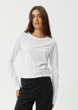 AFENDS Womens Elevate - Hemp Long Sleeve T-Shirt - White - Afends womens elevate   hemp long sleeve t shirt   white 