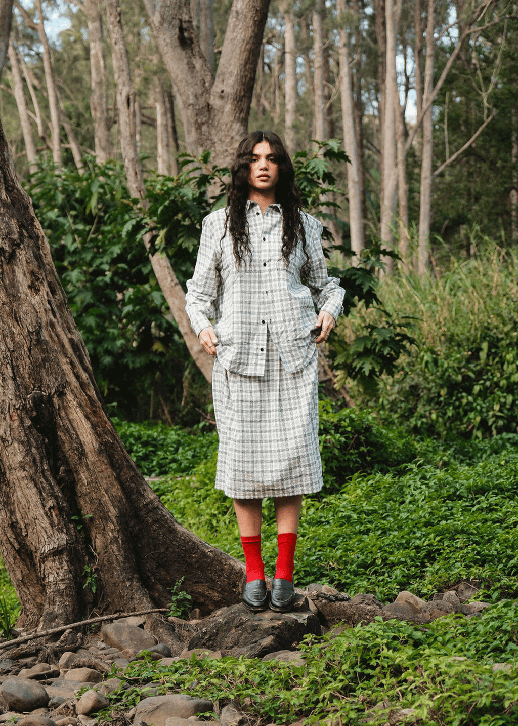 AFENDS Womens Leo - Seersucker Check Shirt - Black / White