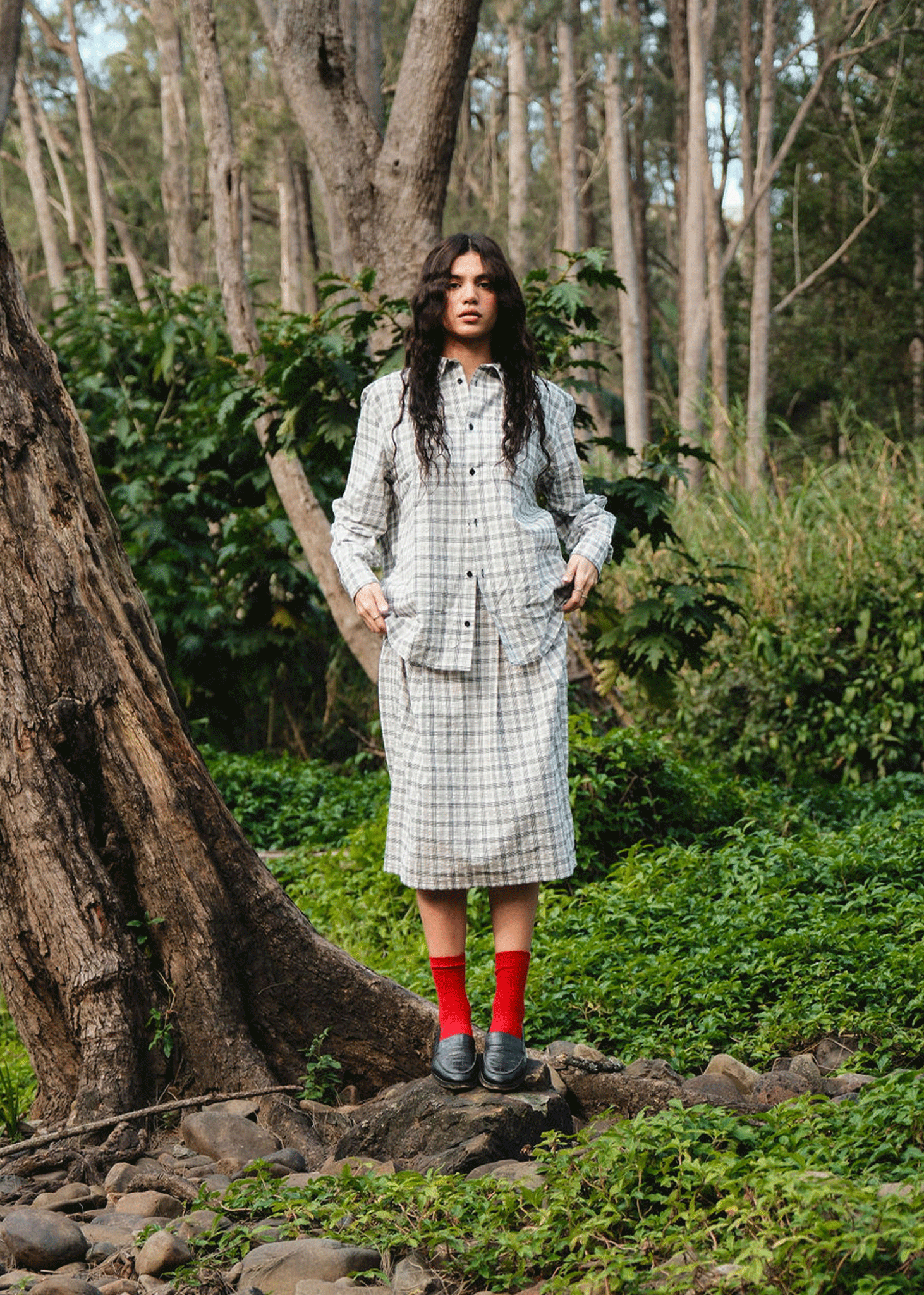 AFENDS Womens Leo - Seersucker Check Shirt - Black / White