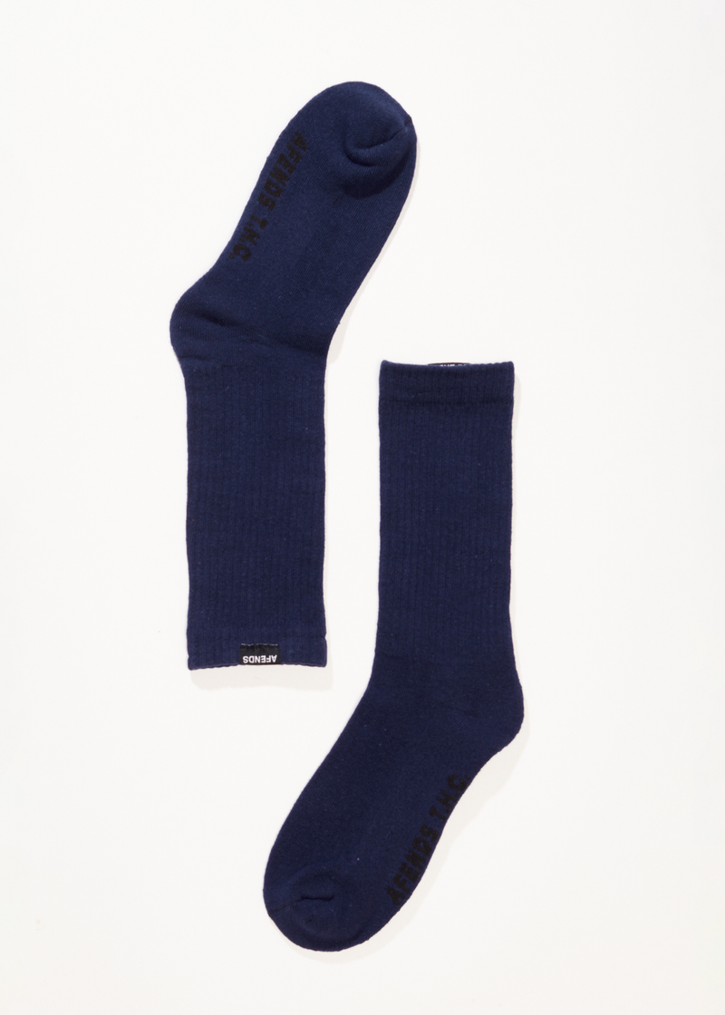 AFENDS Mens Everyday - Ribbed Crew Socks - Navy