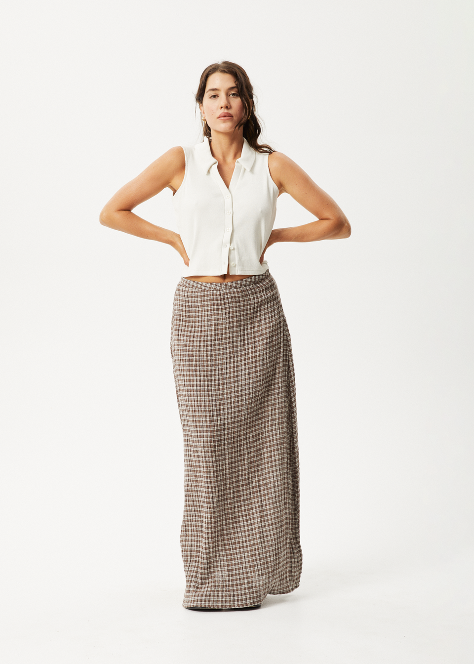 AFENDS Womens Rowan - Seersucker Maxi Skirt - Black / White
