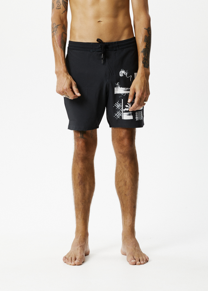 Afends Mens Collage -  Boardshorts 18" - Charcoal 