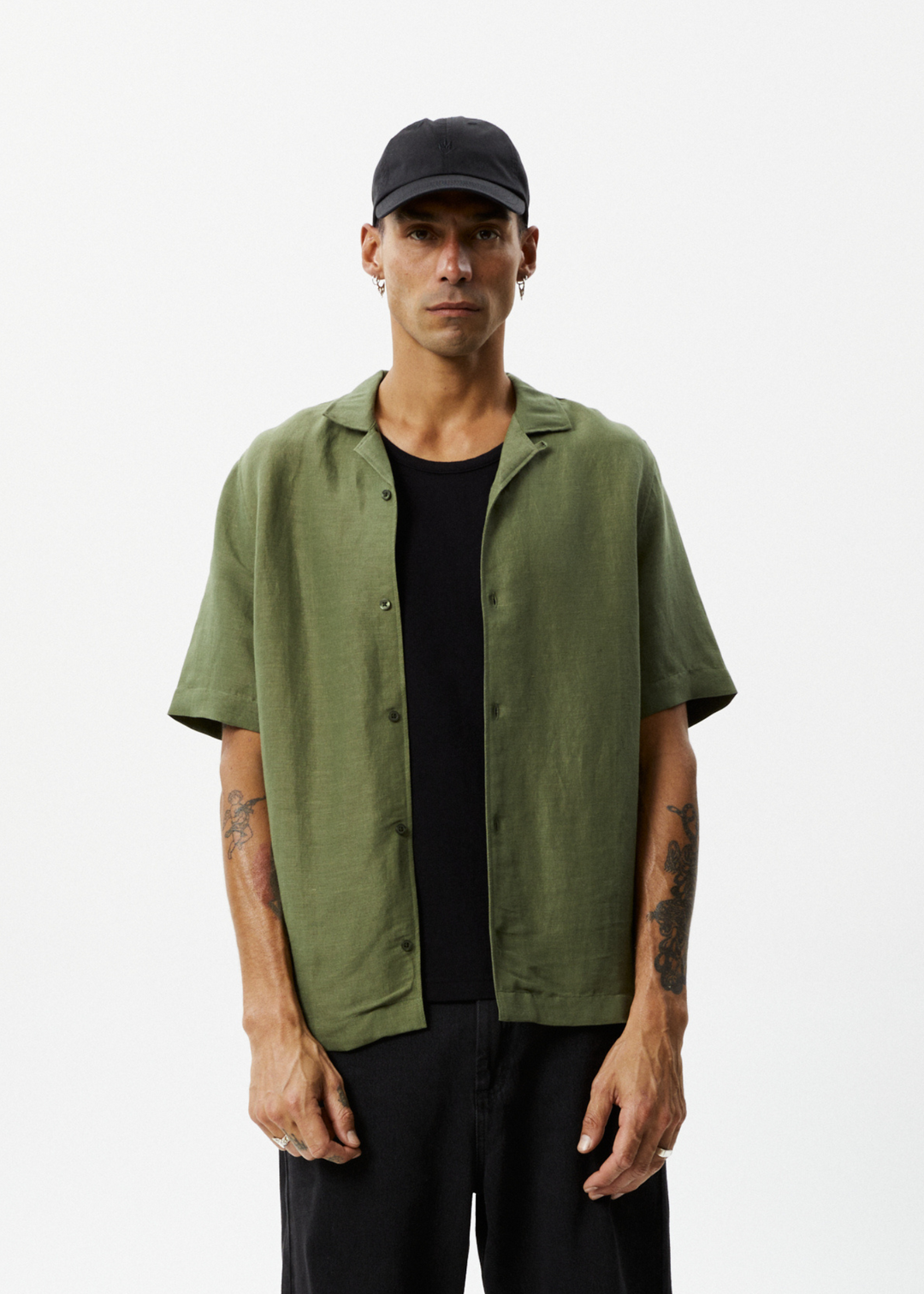 AFENDS Mens Daily - Cuban Shorts Sleeve Shirt - Military 