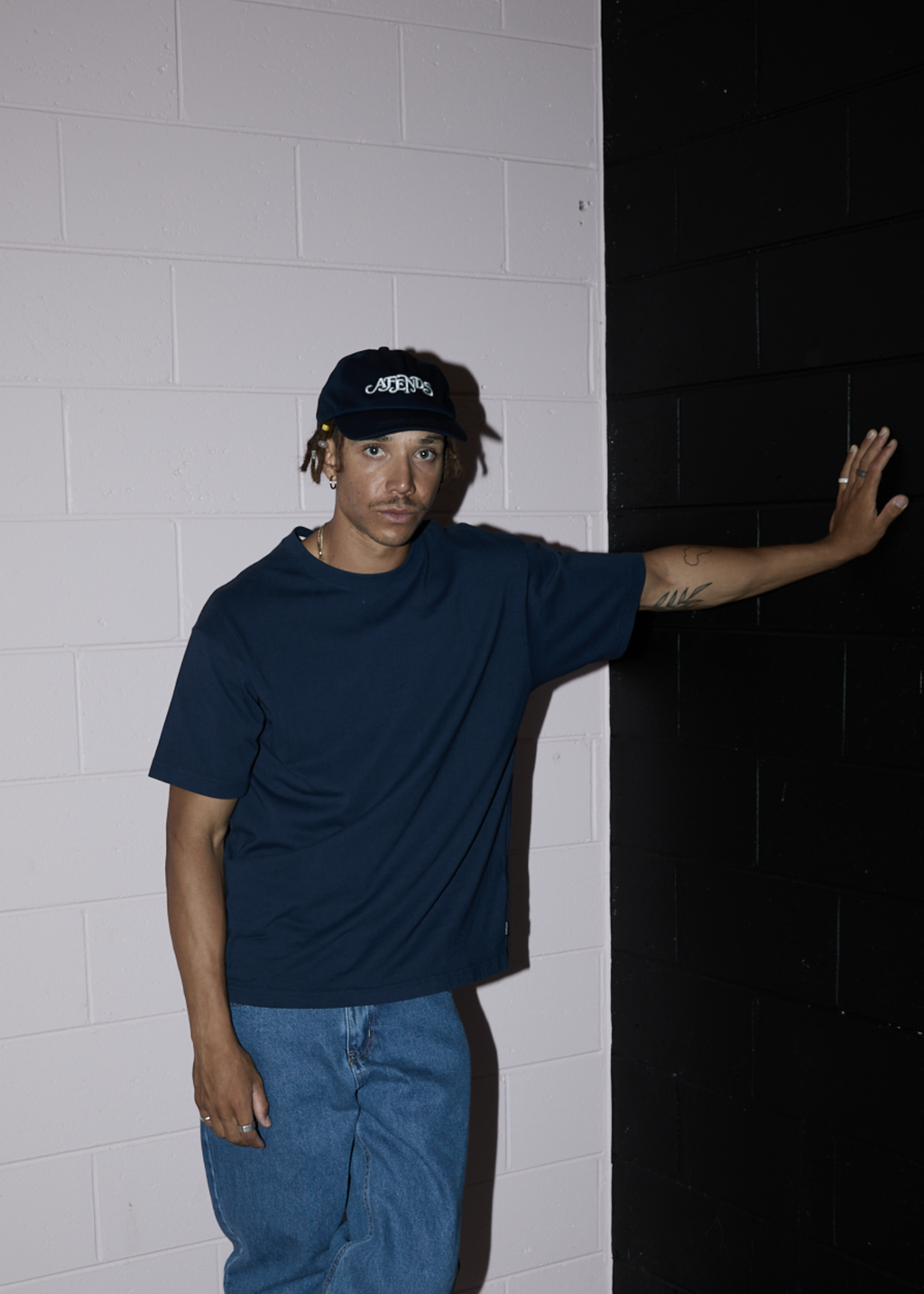 AFENDS Mens Genesis - Heavyweight Boxy Tee - Navy