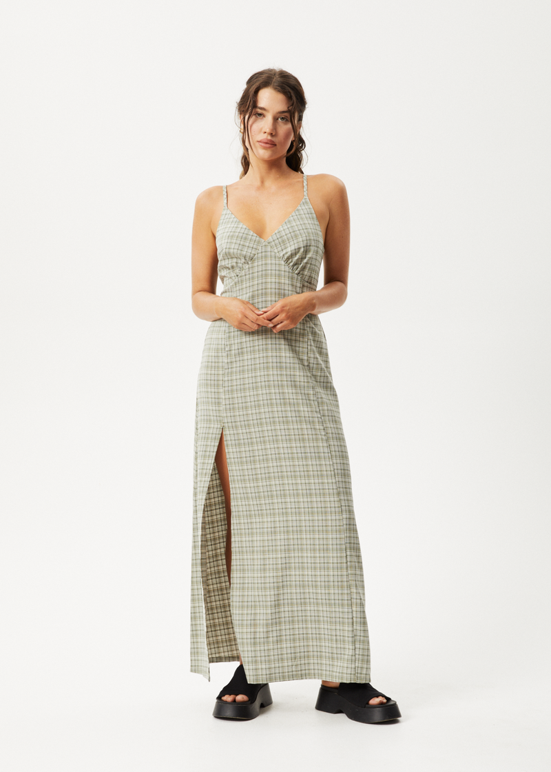 Afends Womens Willow Check - Maxi Dress - Military Check