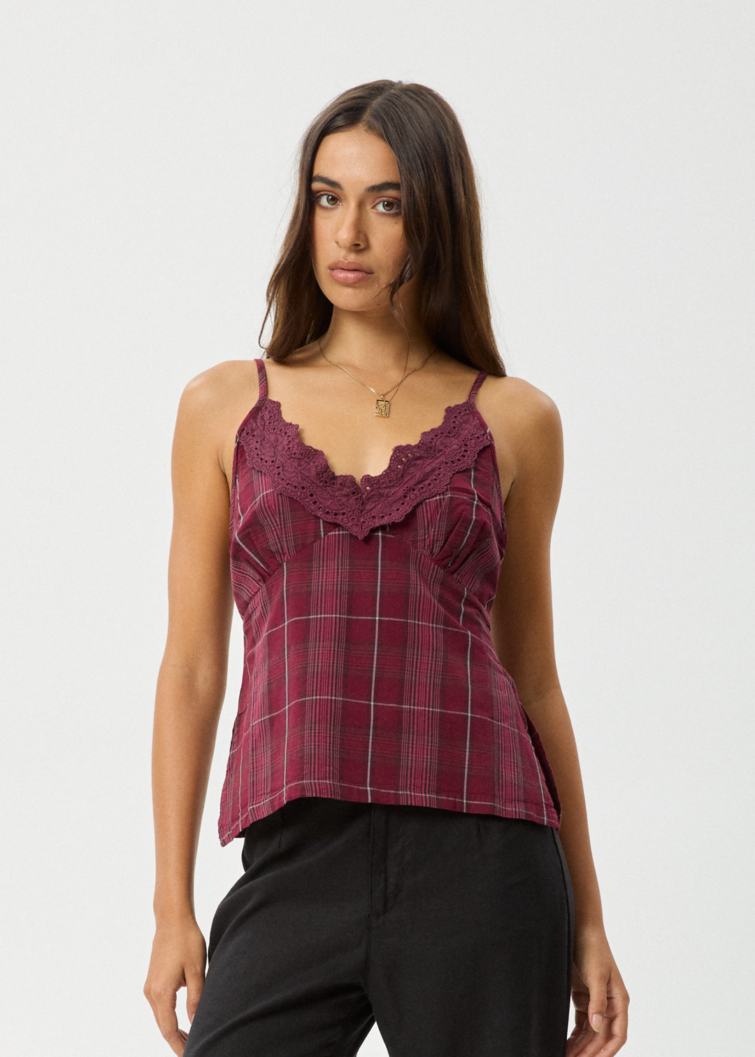 AFENDS Womens Eboni - Check Cami - Port 