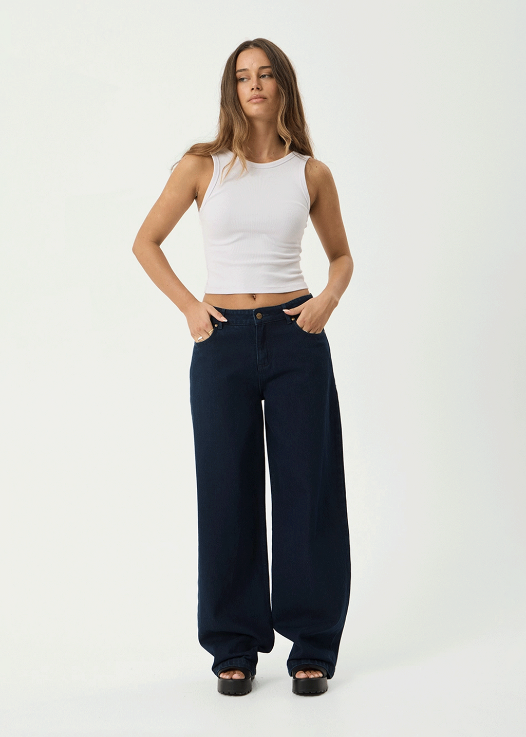 AFENDS Womens Alyra - Low Rise Wide Leg Jean - Ink