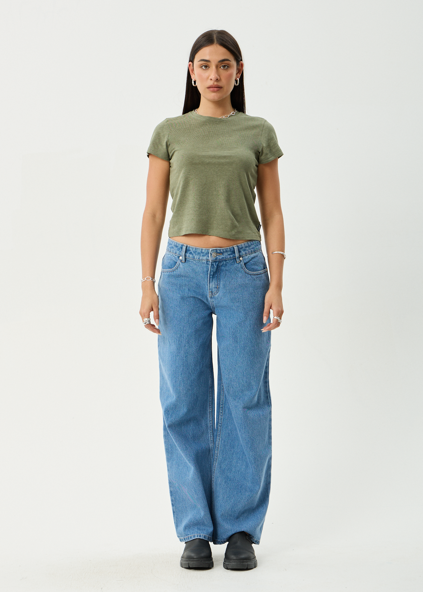 AFENDS Womens Alyra - Low Rise Wide Leg Jean - Worn Blue