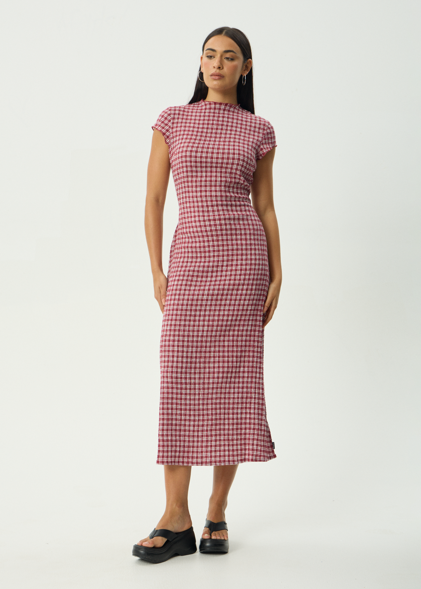 ワンピース melt the lady fleeting check dress AFENDS Womens Elodie - Seersucker Midi Dress - Burgundy Check