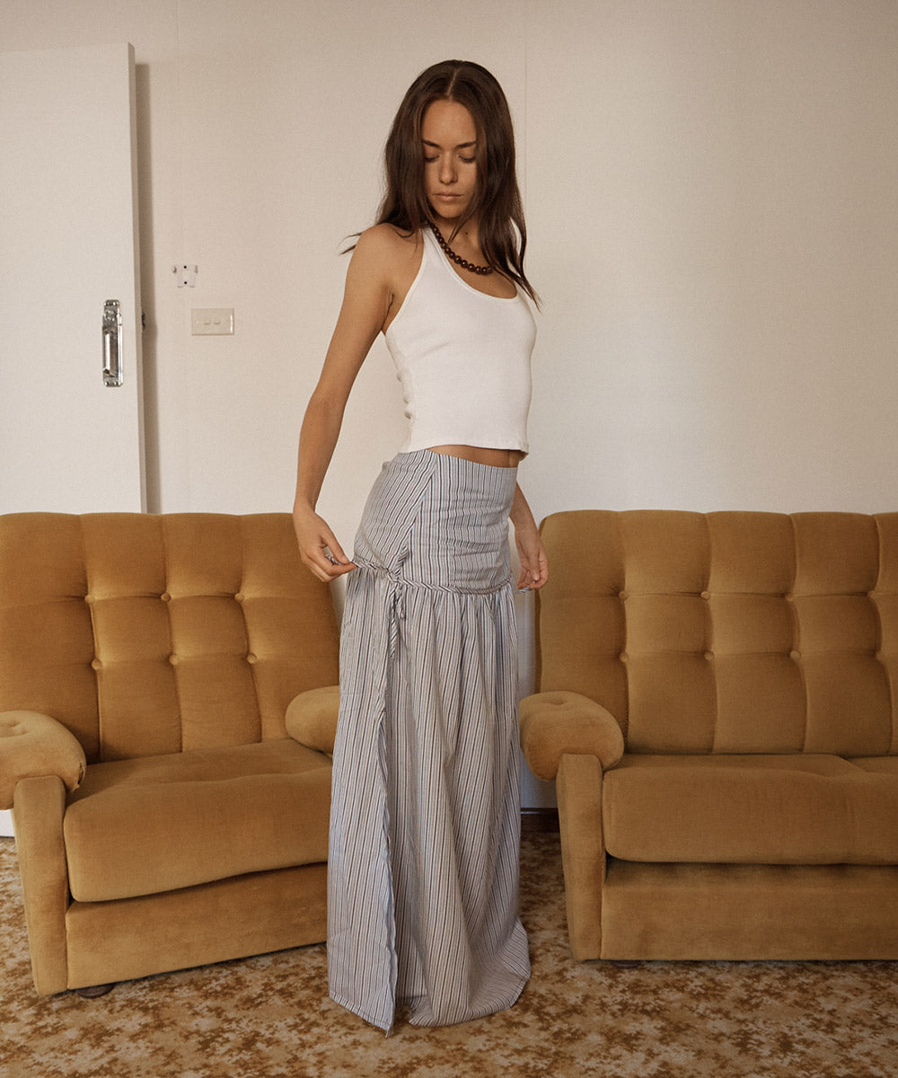 AFENDS Womens Nadia - Maxi Skirt - Coffee / Blue Stripe