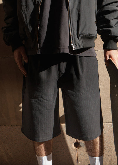 AFENDS Mens Business - Baggy Pleated Short 24" - Black Stripe