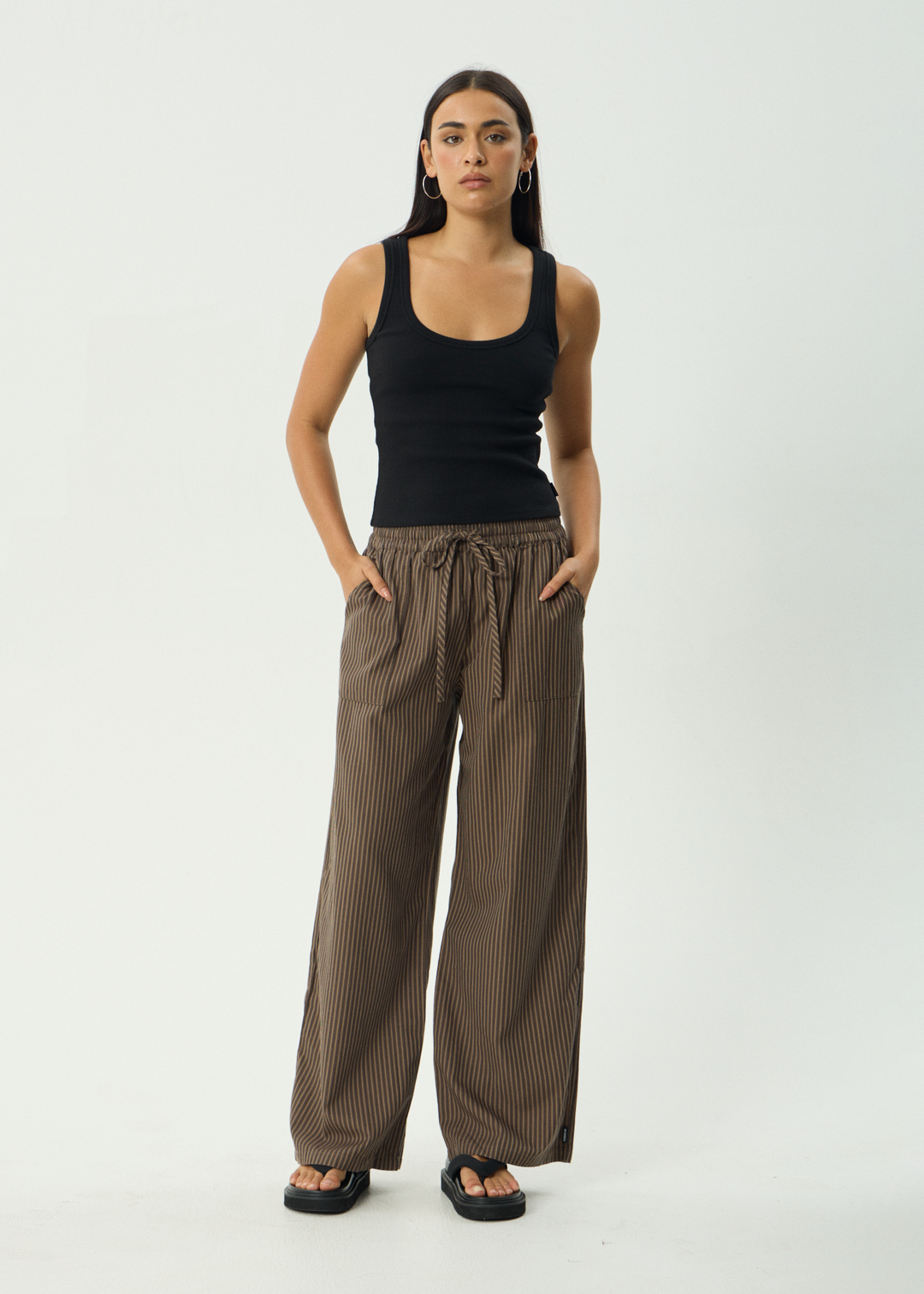 AFENDS Womens Cyrus - Wide Leg Pant - Coffee Stripe
