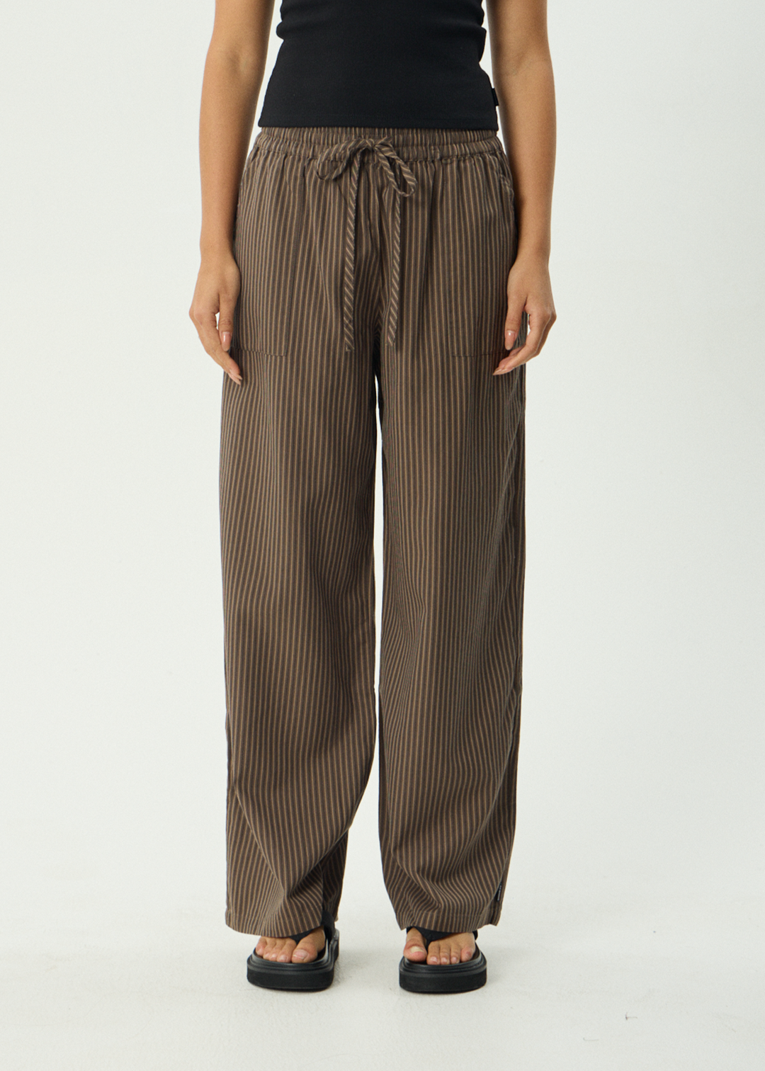 AFENDS Womens Cyrus - Wide Leg Pant - Coffee Stripe
