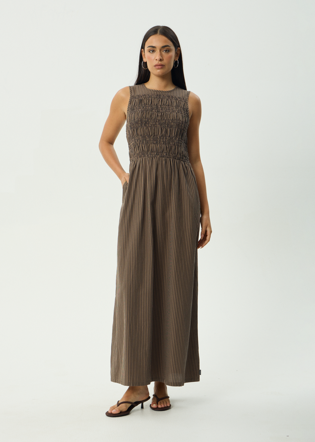 AFENDS Womens Cyrus - Maxi Dress - Coffee Stripe