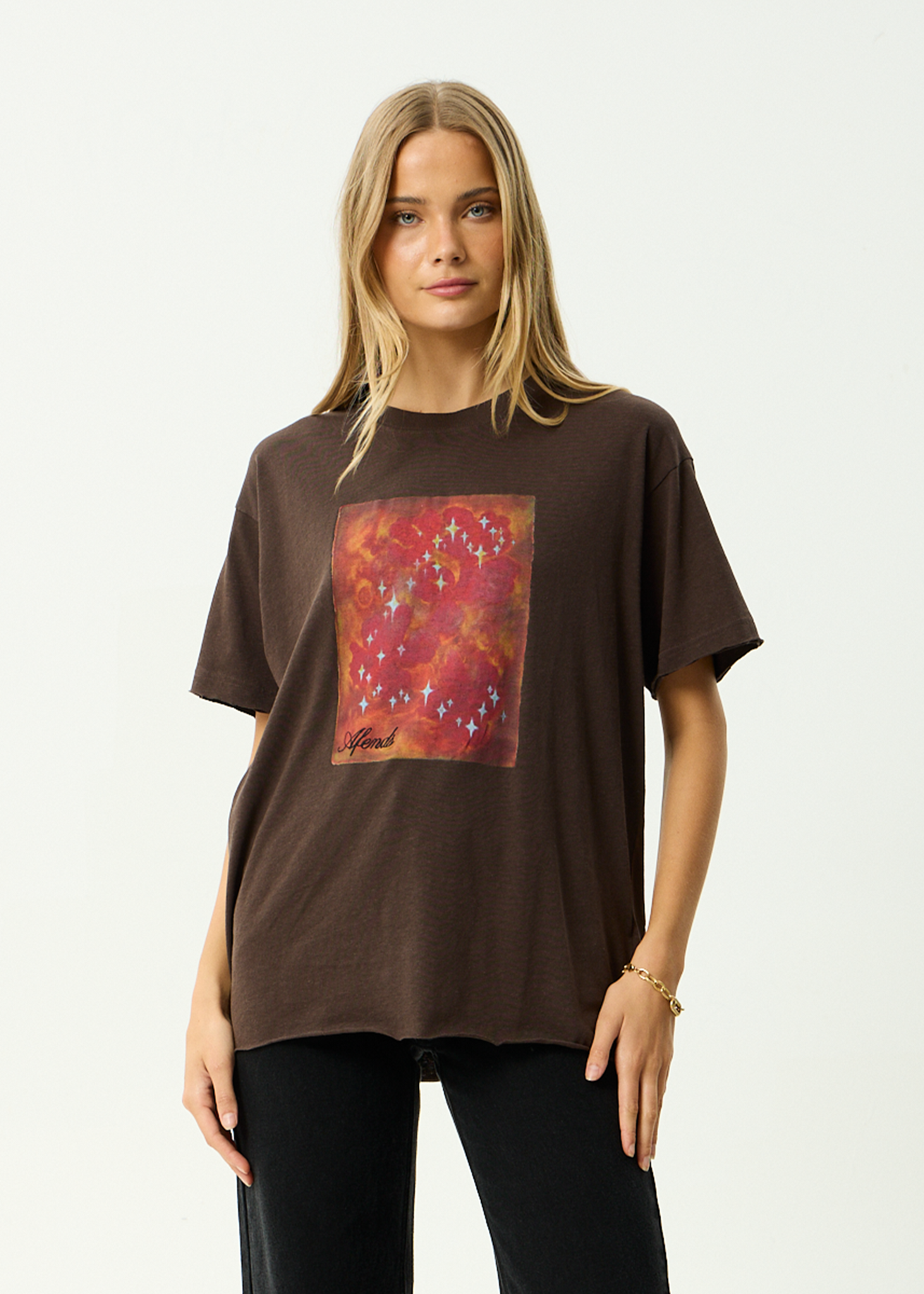 AFENDS Womens Dark Heaven - Hemp Oversized Tee - Coffee